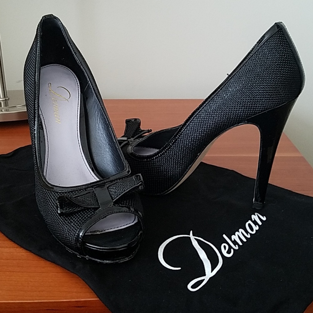 Delman Black Open Toe Pump